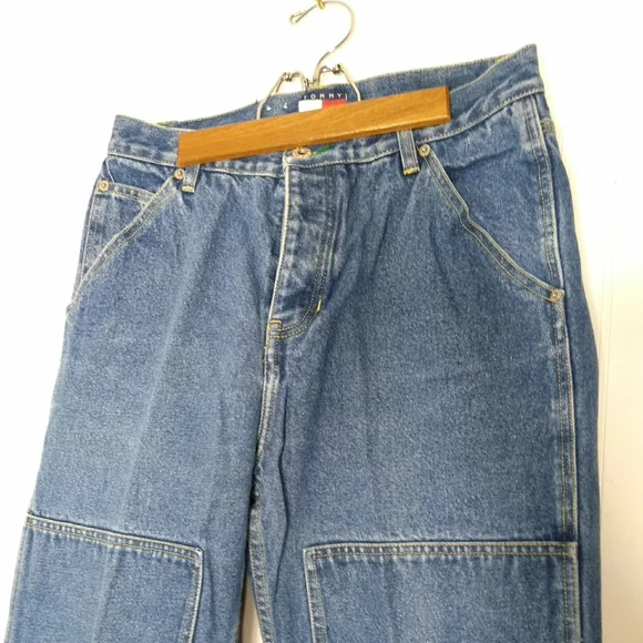 Tommy Hilfiger Blue Jeans Womens Size 9 Cargo Straight Leg Knee Patches - Picture 6 of 14